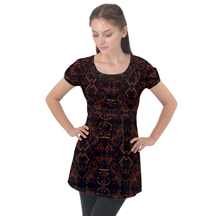 Abstract pattern geometric backgrounds   Puff Sleeve Tunic Top