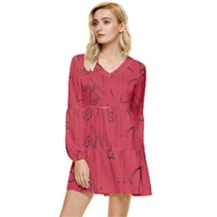 Abstract Pattern Geometric Backgrounds   Tiered Long Sleeve Mini Dress