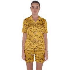 Abstract Pattern Geometric Backgrounds   Satin Short Sleeve Pajamas Set