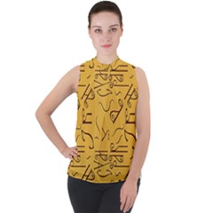 Abstract Pattern Geometric Backgrounds   Mock Neck Chiffon Sleeveless Top by Eskimos