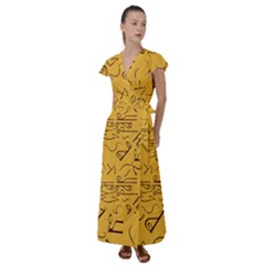 Abstract Pattern Geometric Backgrounds   Flutter Sleeve Maxi Dress by Eskimos