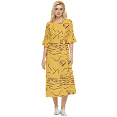 Abstract Pattern Geometric Backgrounds   Double Cuff Midi Dress