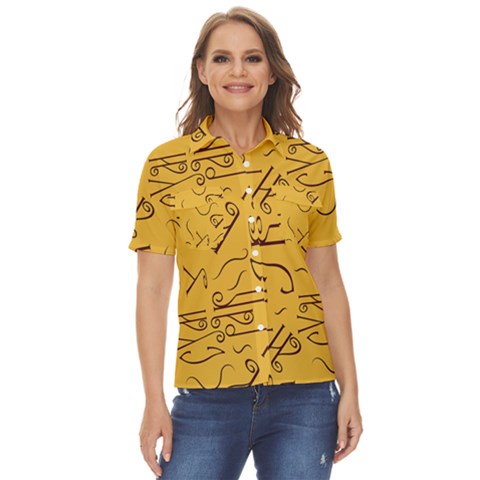 Abstract Pattern Geometric Backgrounds   Women s Short Sleeve Double Pocket Shirt by Eskimos