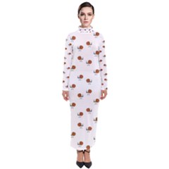 Funny Cartoon Sketchy Snail Drawing Pattern Turtleneck Maxi Dress by dflcprintsclothing