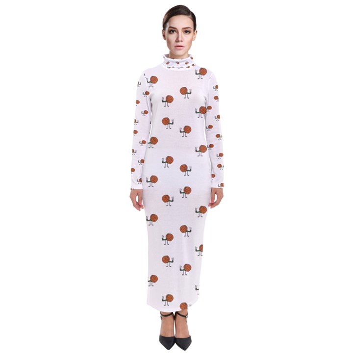 Funny Cartoon Sketchy Snail Drawing Pattern Turtleneck Maxi Dress