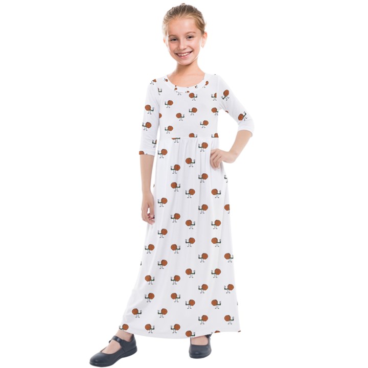 Funny Cartoon Sketchy Snail Drawing Pattern Kids  Quarter Sleeve Maxi Dress