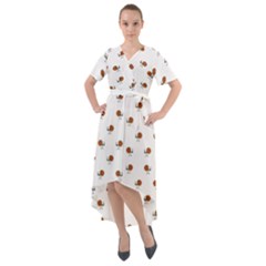 Funny Cartoon Sketchy Snail Drawing Pattern Front Wrap High Low Dress