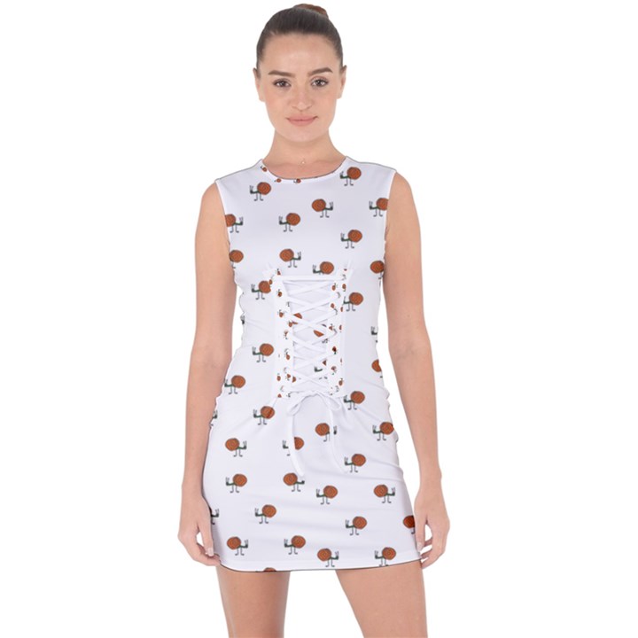 Funny Cartoon Sketchy Snail Drawing Pattern Lace Up Front Bodycon Dress