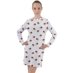 Funny Cartoon Sketchy Snail Drawing Pattern Long Sleeve Hoodie Dress by dflcprintsclothing