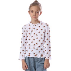 Funny Cartoon Sketchy Snail Drawing Pattern Kids  Frill Detail Tee