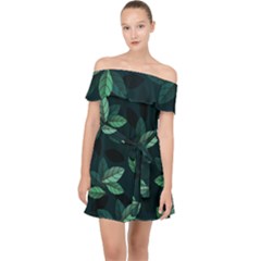 Foliage Off Shoulder Chiffon Dress