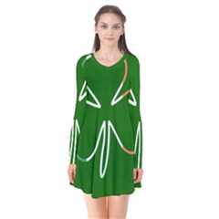 Shamrock Irish Clover St Patrick Long Sleeve V-neck Flare Dress by yoursparklingshop