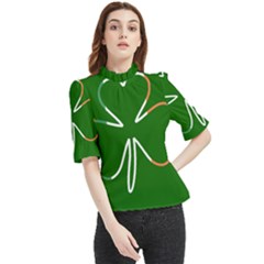 Shamrock Irish Clover St Patrick Frill Neck Blouse