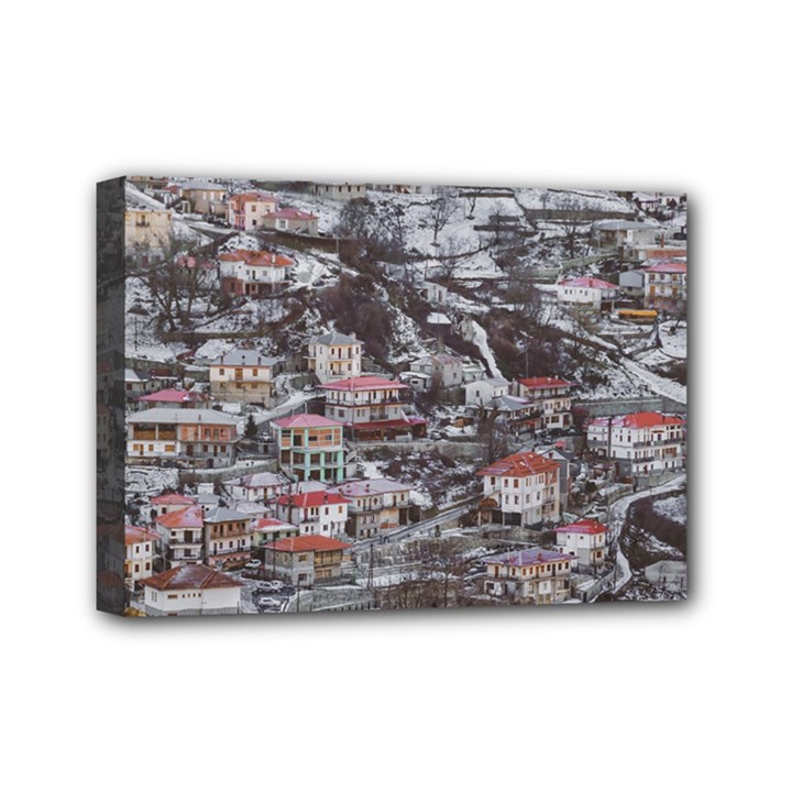 Metsovo Aerial Cityscape, Greece Mini Canvas 7  x 5  (Stretched)