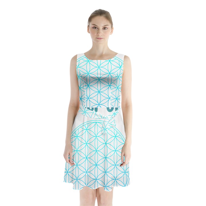 Flower Of Life  Sleeveless Waist Tie Chiffon Dress