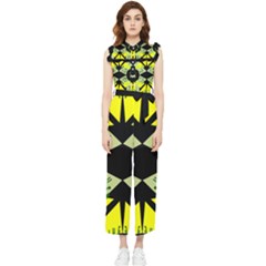 Abstract Pattern Geometric Backgrounds   Women s Frill Top Chiffon Jumpsuit