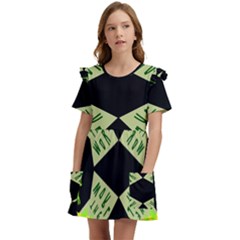 Abstract Pattern Geometric Backgrounds   Kids  Frilly Sleeves Pocket Dress