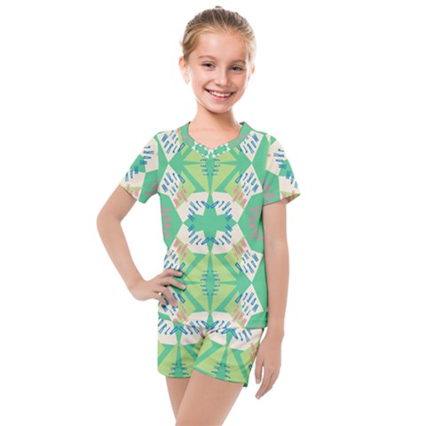 Abstract Pattern Geometric Backgrounds   Kids  Mesh Tee And Shorts Set by Eskimos