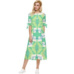 Abstract Pattern Geometric Backgrounds   Bow Sleeve Chiffon Midi Dress