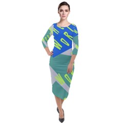 Abstract Pattern Geometric Backgrounds   Quarter Sleeve Midi Velour Bodycon Dress by Eskimos