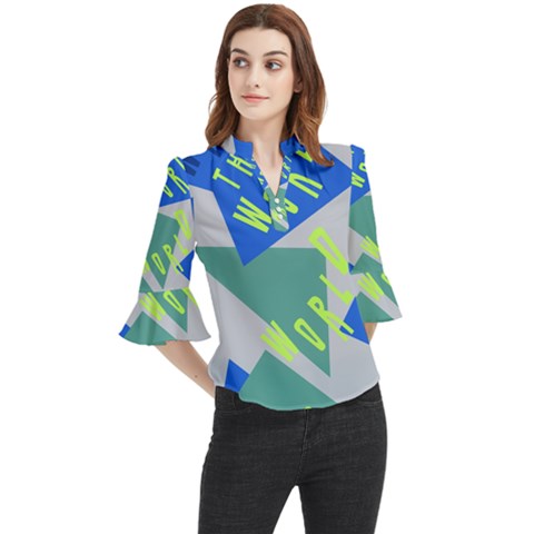 Abstract Pattern Geometric Backgrounds   Loose Horn Sleeve Chiffon Blouse by Eskimos