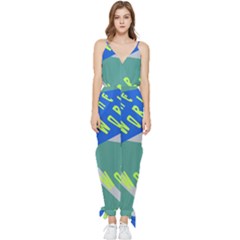 Abstract Pattern Geometric Backgrounds   Sleeveless Tie Ankle Chiffon Jumpsuit