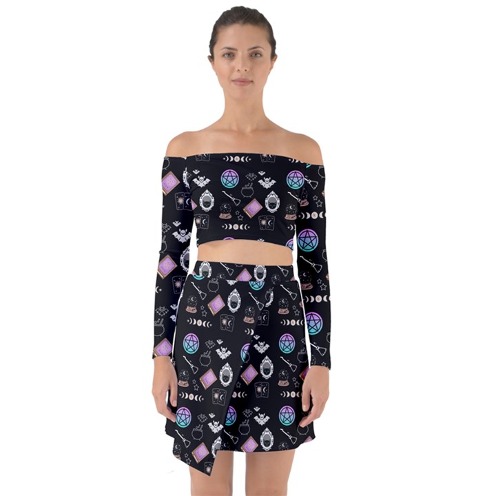 Pastel Goth Witch  Off Shoulder Top with Skirt Set