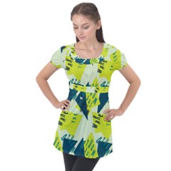 Abstract Pattern Geometric Backgrounds   Puff Sleeve Tunic Top by Eskimos