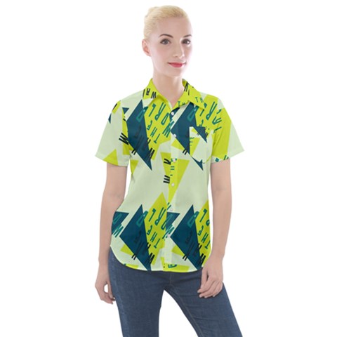 Abstract Pattern Geometric Backgrounds   Women s Short Sleeve Pocket Shirt by Eskimos