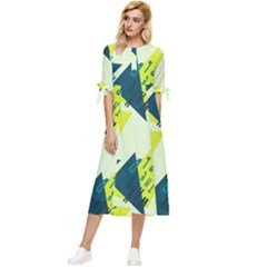 Abstract Pattern Geometric Backgrounds   Bow Sleeve Chiffon Midi Dress