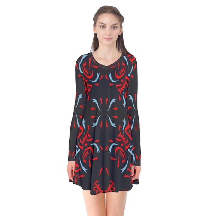 Abstract pattern geometric backgrounds   Long Sleeve V-neck Flare Dress