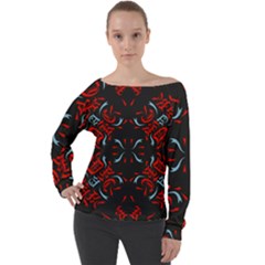 Abstract Pattern Geometric Backgrounds   Off Shoulder Long Sleeve Velour Top by Eskimos