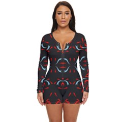 Abstract Pattern Geometric Backgrounds   Long Sleeve Boyleg Swimsuit