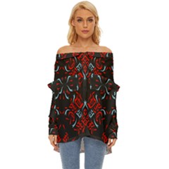 Abstract Pattern Geometric Backgrounds   Off Shoulder Chiffon Pocket Shirt