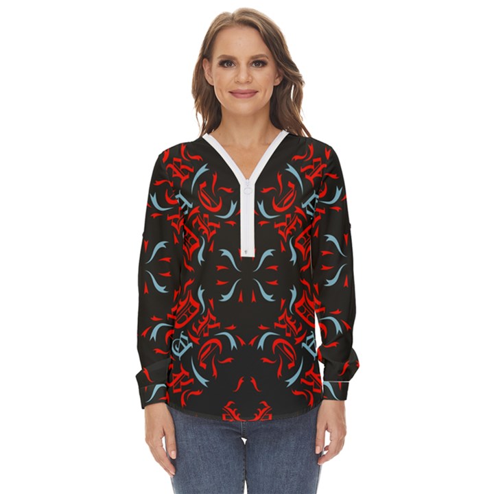 Abstract pattern geometric backgrounds   Zip Up Long Sleeve Blouse