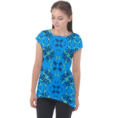 Abstract Pattern Geometric Backgrounds   Cap Sleeve High Low Top by Eskimos