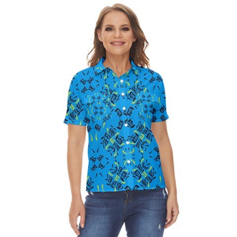 Abstract Pattern Geometric Backgrounds   Women s Short Sleeve Double Pocket Shirt by Eskimos