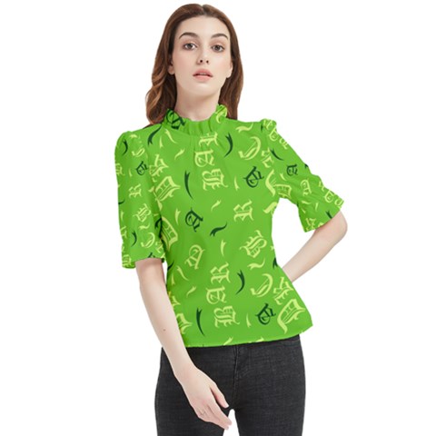 Abstract Pattern Geometric Backgrounds   Frill Neck Blouse by Eskimos