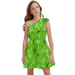 Abstract Pattern Geometric Backgrounds   Kids  One Shoulder Party Dress