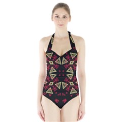 Abstract Pattern Geometric Backgrounds   Halter Swimsuit by Eskimos