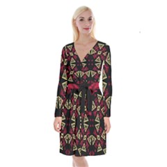 Abstract Pattern Geometric Backgrounds   Long Sleeve Velvet Front Wrap Dress by Eskimos