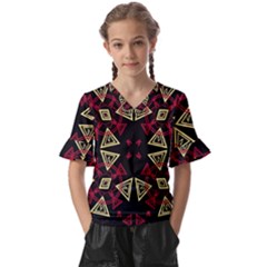 Abstract Pattern Geometric Backgrounds   Kids  V-neck Horn Sleeve Blouse