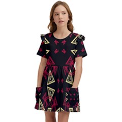 Abstract Pattern Geometric Backgrounds   Kids  Frilly Sleeves Pocket Dress