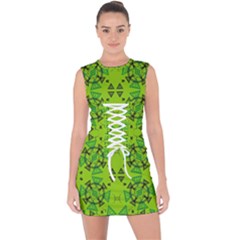 Abstract Pattern Geometric Backgrounds   Lace Up Front Bodycon Dress by Eskimos