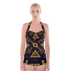 Abstract Pattern Geometric Backgrounds   Boyleg Halter Swimsuit  by Eskimos