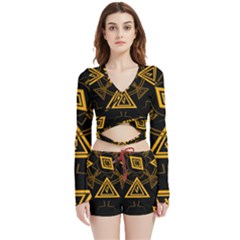 Abstract Pattern Geometric Backgrounds   Velvet Wrap Crop Top And Shorts Set by Eskimos