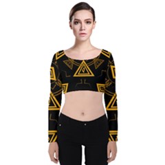 Abstract Pattern Geometric Backgrounds   Velvet Long Sleeve Crop Top by Eskimos