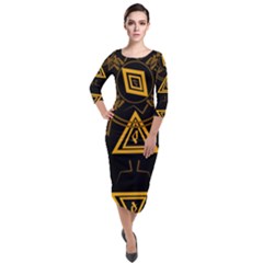 Abstract Pattern Geometric Backgrounds   Quarter Sleeve Midi Velour Bodycon Dress by Eskimos