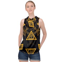 Abstract Pattern Geometric Backgrounds   High Neck Satin Top by Eskimos