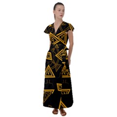 Abstract Pattern Geometric Backgrounds   Flutter Sleeve Maxi Dress by Eskimos